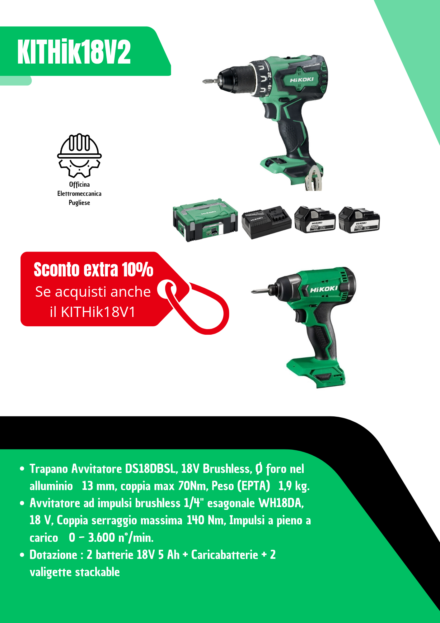 Kit 18V Hikoki Avvitatore ad Impulsi, + Trapano Avvitatore - KITHikV2