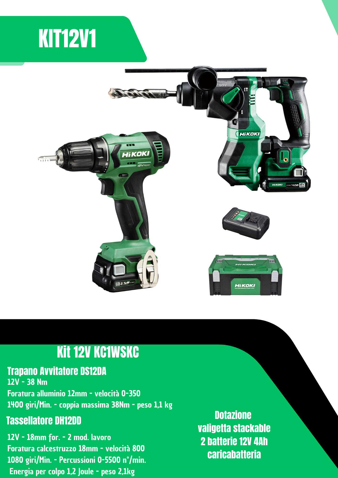 Kit 12V Hikoki KCIWSKC - Trapano Avv + Tassellatore Super Compatto
