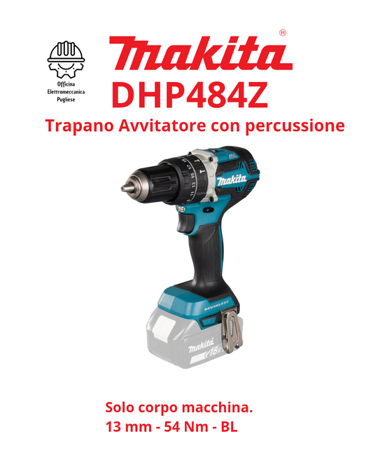 Trapano avvitatore c/percussione 18V Makita DHP484Z - 13 mm - 54 Nm - BL - Corpo macchina