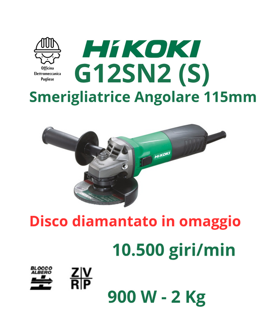 Smerigliatrice Angolare 115mm Hikoki G12SN2 (S) - 900 W con Disco Diam. omaggio